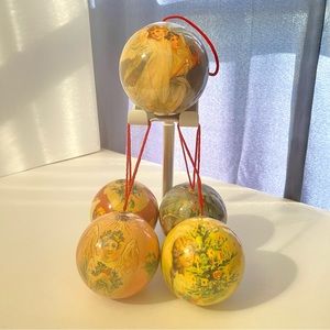 Lot of 5 Glorious Angels Decoupage Ball Christmas Ornaments Old World Victorian